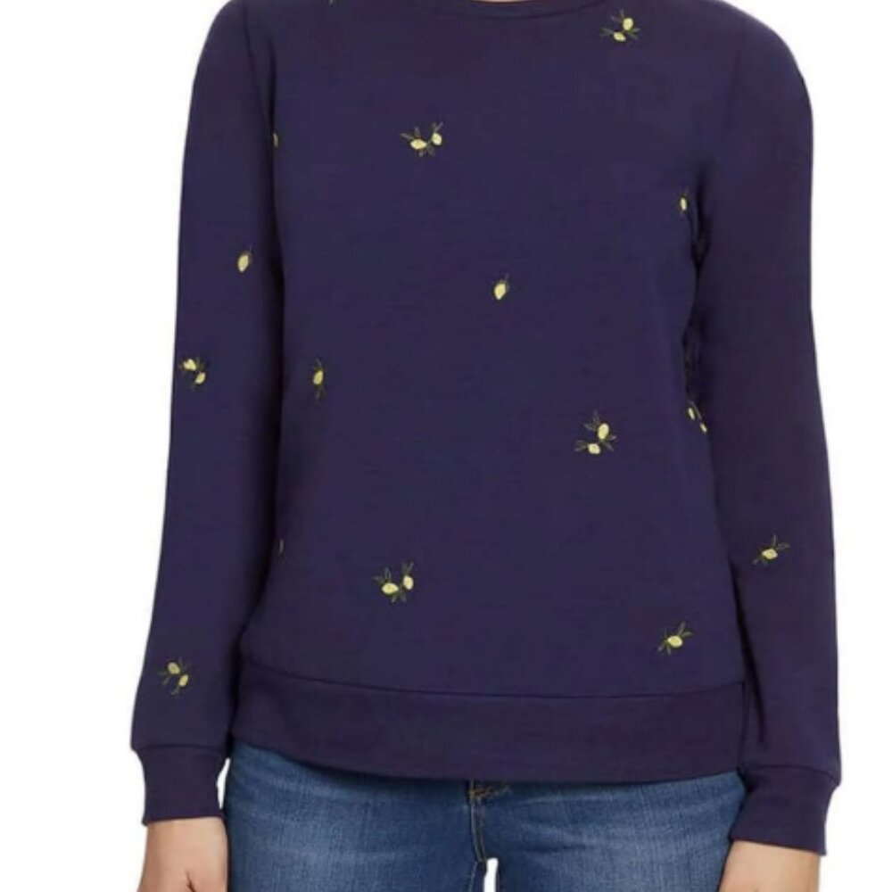 Gloria Vanderbilt Women's Floral Embroidered Crewneck (Navy, XX-Large)